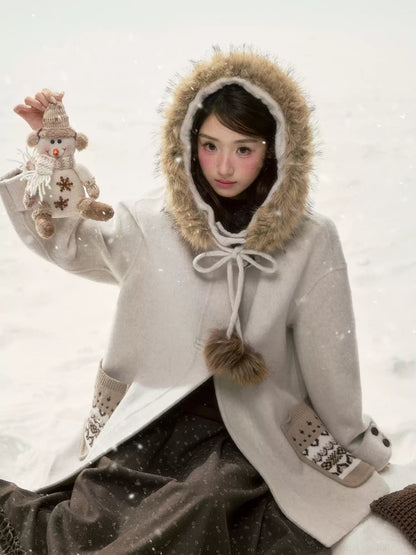 BIBIBENCY - Ivory 70% Wool Fair Isle Coat