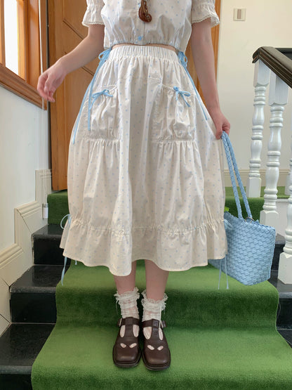 [RF] “Starlight Sea Salt” Cream White Ballet Bow Two-Piece Set