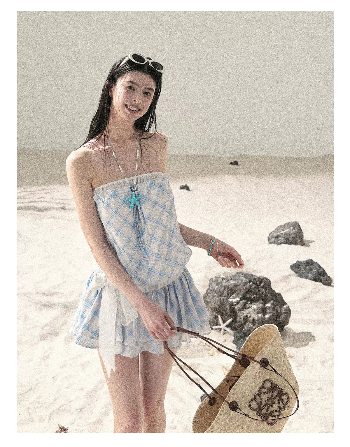 "Breeze Upon the Waves" Ice Crystal Blue Off-Shoulder Diamond Quilted Mini Dress