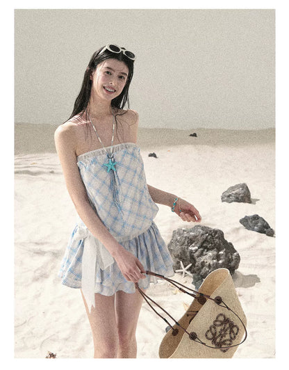 "Breeze Upon the Waves" Ice Crystal Blue Off-Shoulder Diamond Quilted Mini Dress