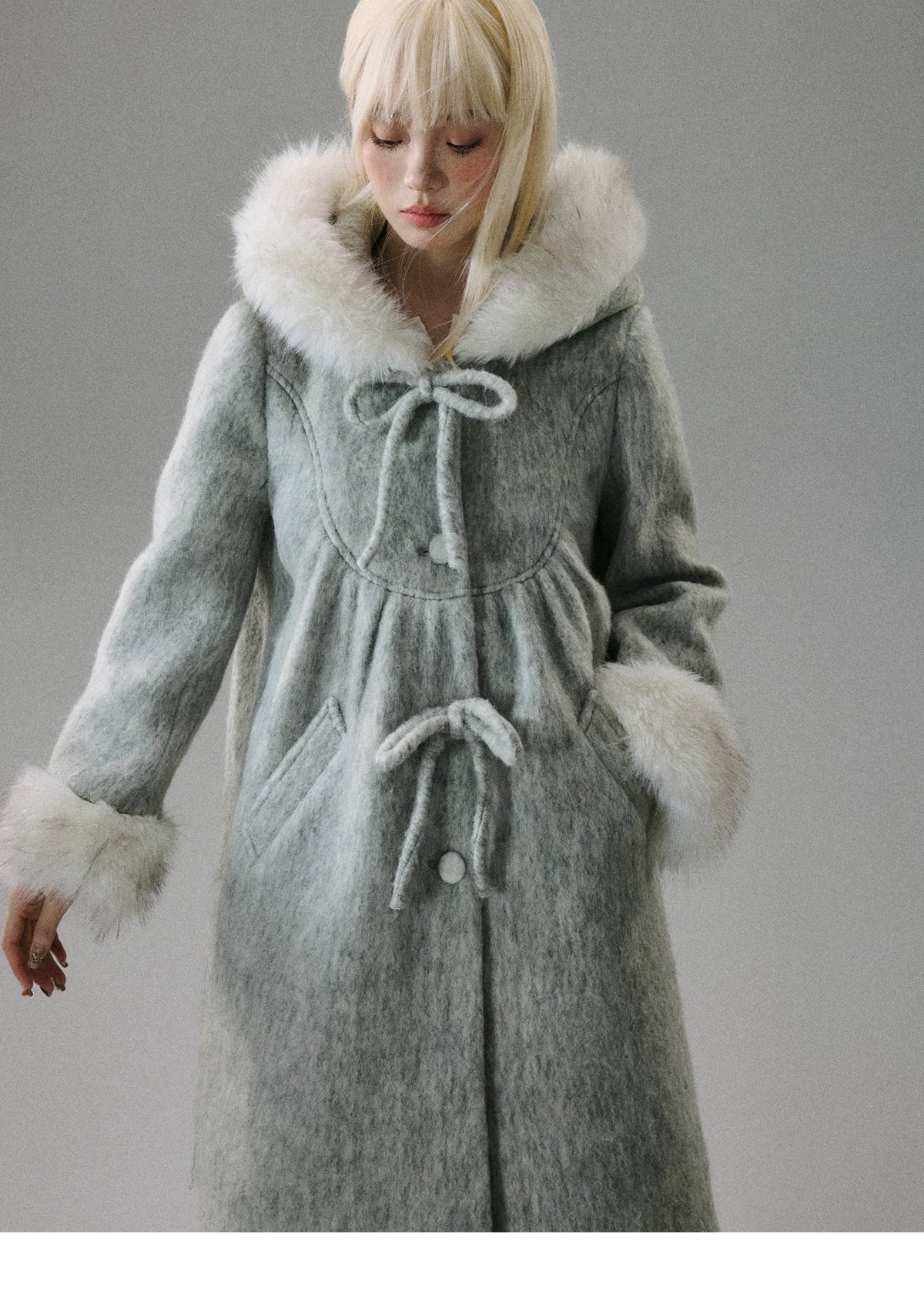 LOST FOREST - Gray 60% Wool Doll-Inspired Cape Coat