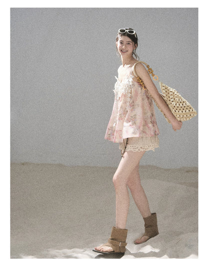 "Unscripted Romance" Dried Rose Embroidered Floral Cami Top