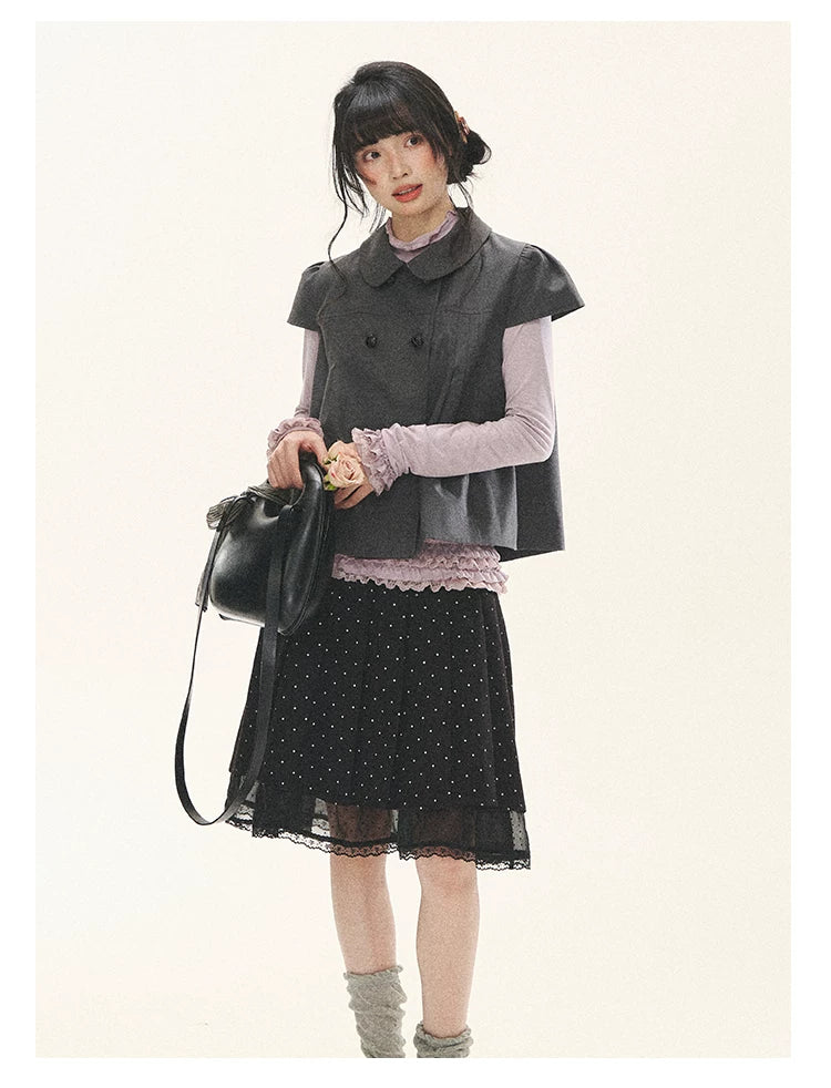 "Polka Reverie" Black Polka Dot Bow Pleated Mini Skirt