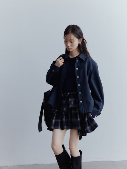FUSSED Asymmetrical Layered Plaid Dress – Midnight Blue FOF-25AW215