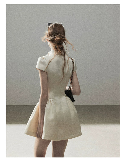 "Light Above the Clouds" Cream Ivory Satin Fit & Flare Mini Dress