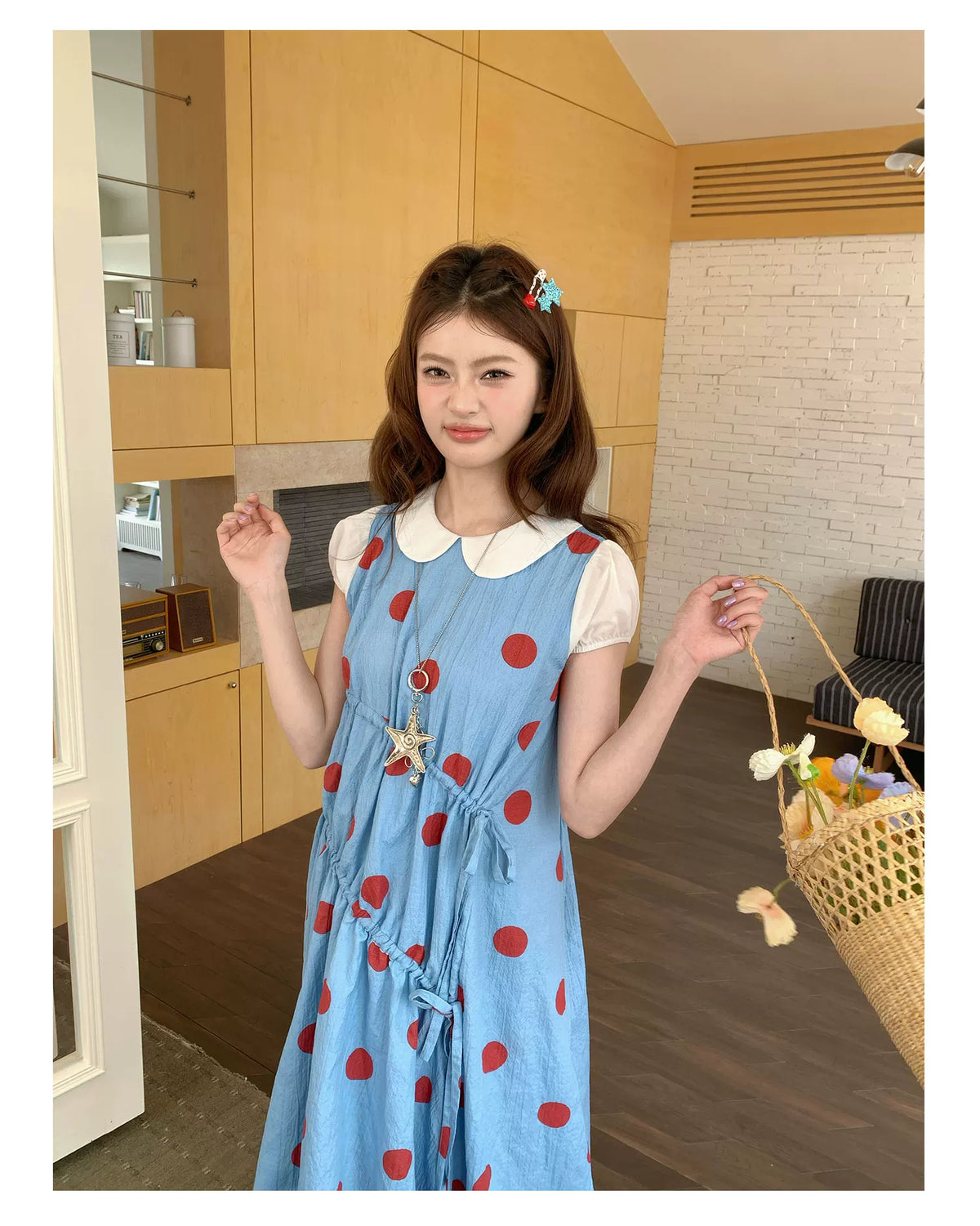 [RF] “Sea Salt Berry” Blue Polka Dot Textured Dress