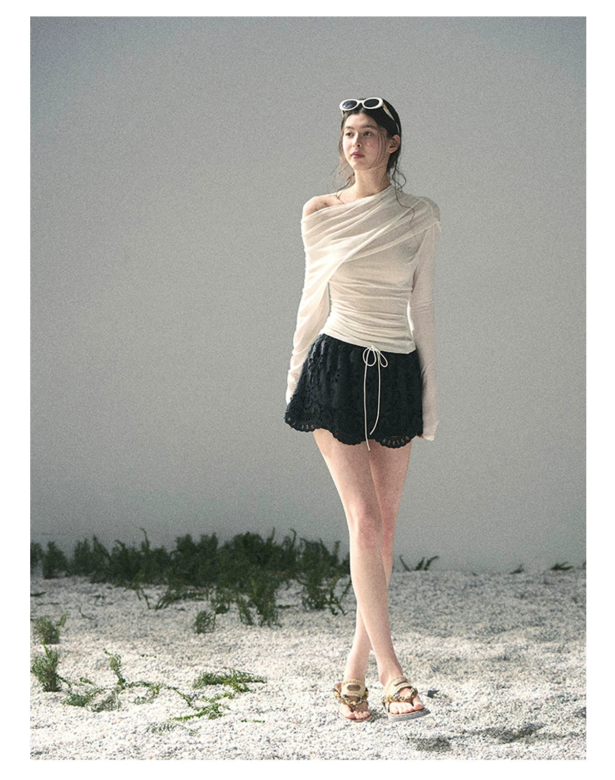 “Where Shadow Walks Beside Light” Milk Apricot Asymmetrical Top