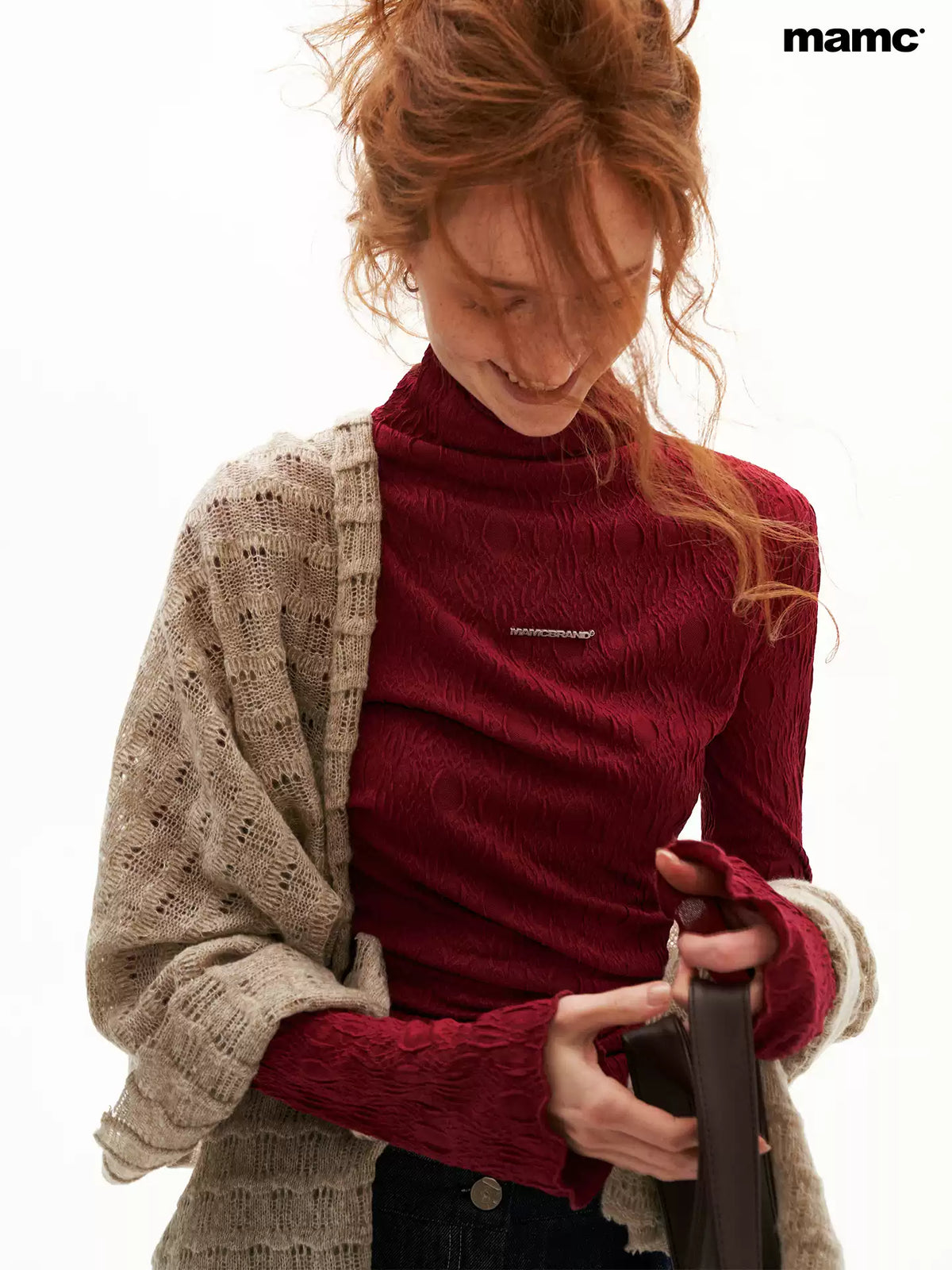 MAMC - Textured Muse Fitted Long-Sleeve Top (Red / White)