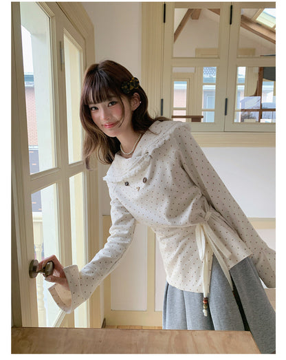 “Mocha Poetry Reverie” Ivory Polka Fringe Sweatshirt