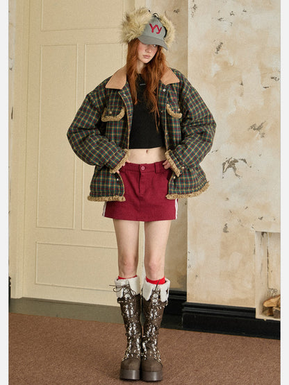 EZEK - Vintage Plaid Varsity Jacket with Contrast Collar