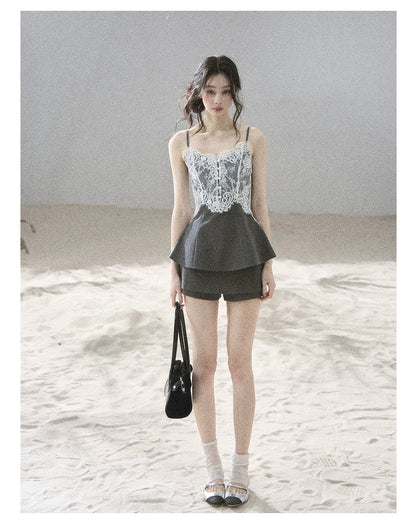 "Exclusively Hers" Intellect Gray Lace Cami & Skort Set
