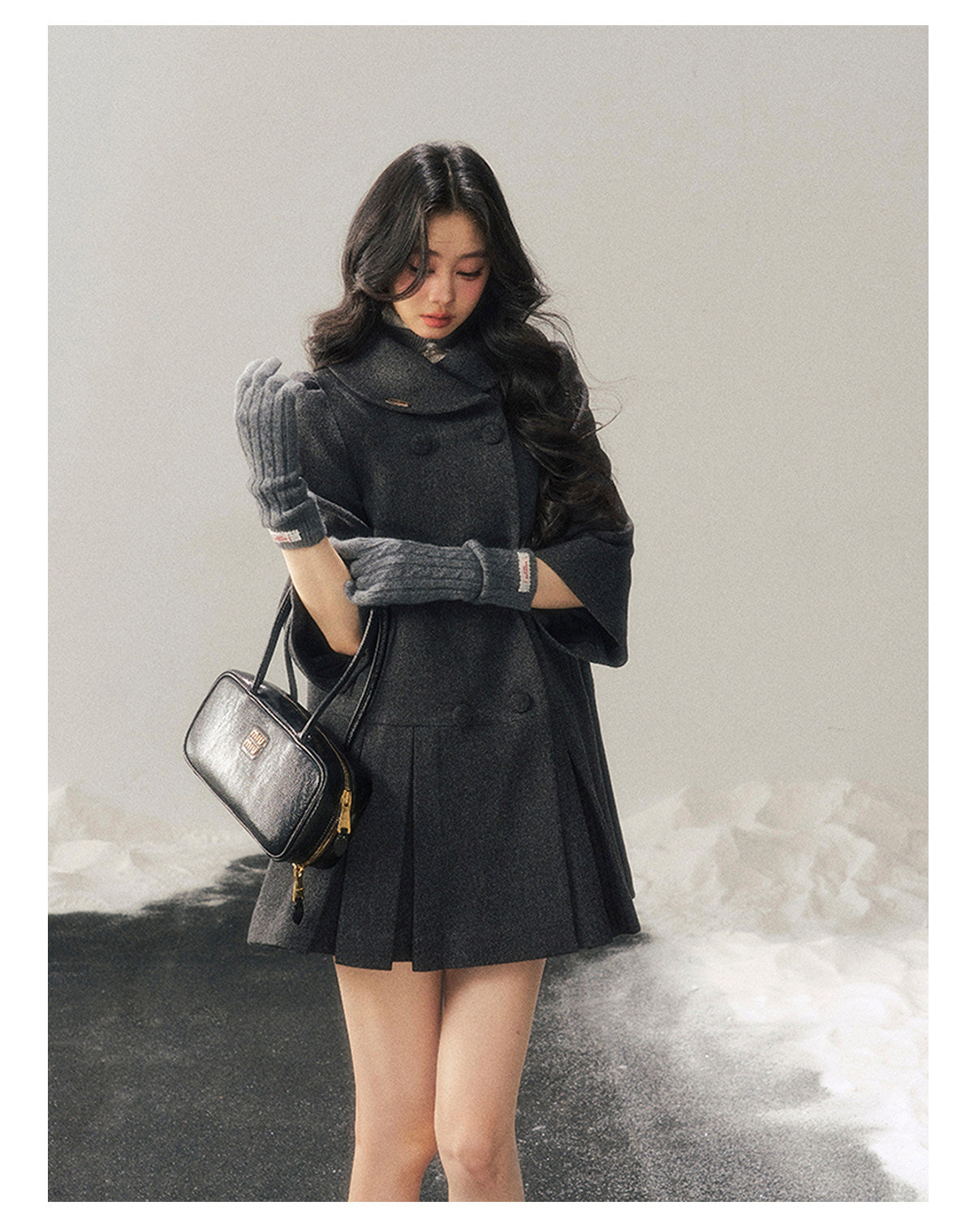 少也眼 "Luxembourg Heiress" Deep Rock Gray Preppy Wool-Blend Mid-Length Coat