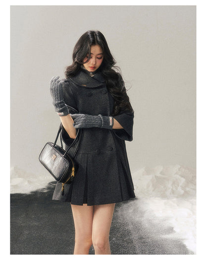 少也眼 "Luxembourg Heiress" Deep Rock Gray Preppy Wool-Blend Mid-Length Coat