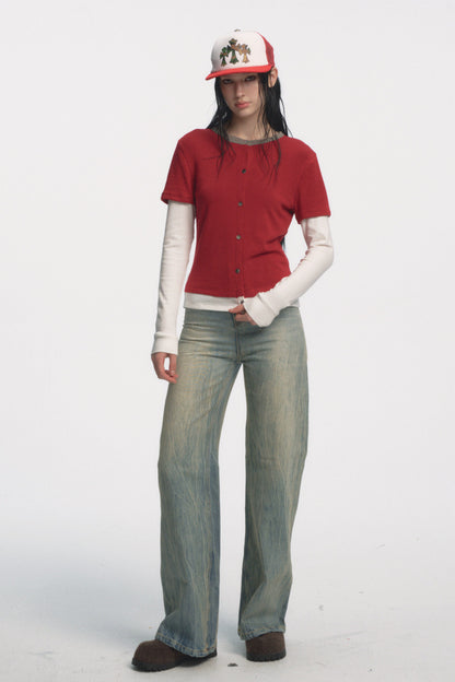 Muirgen - Christmas Contrast Faux Layer Stretch Top