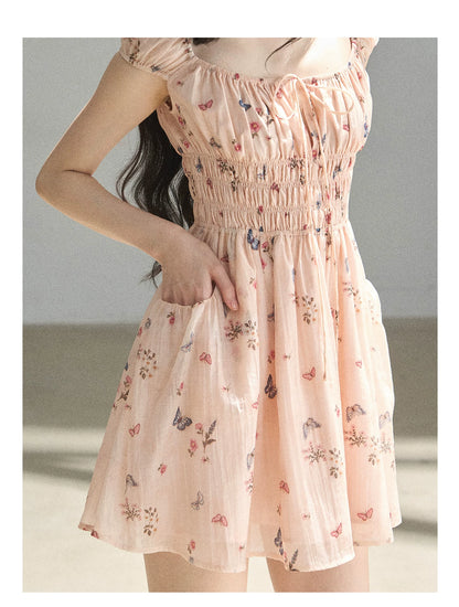 "A Meadow of Dreams" Dutch Cream Ruched Babydoll Mini Dress