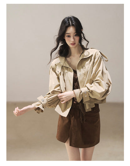 170726 "Where the Wind Wanders" Light Sand Cropped Utility Jacket
