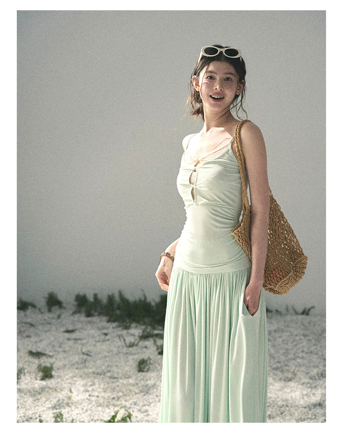 “Mint Afterglow” Jade Green Twist Cutout Top & Maxi Skirt
