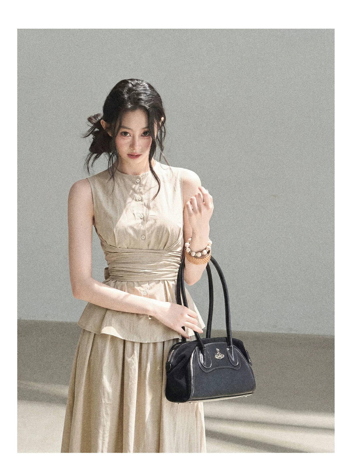 "The Last Falling Leaf" Milk Tea Lyocell Two-Piece Skirt Set