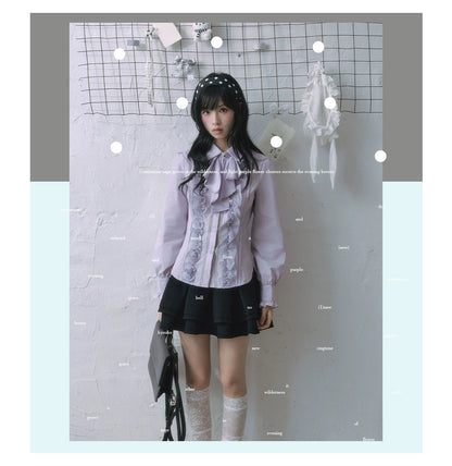 "Royal Lavender" Victorian Layered Collection (Ruffle Shirt / High-Waist Skirt / Mesh Overlay Skirt)