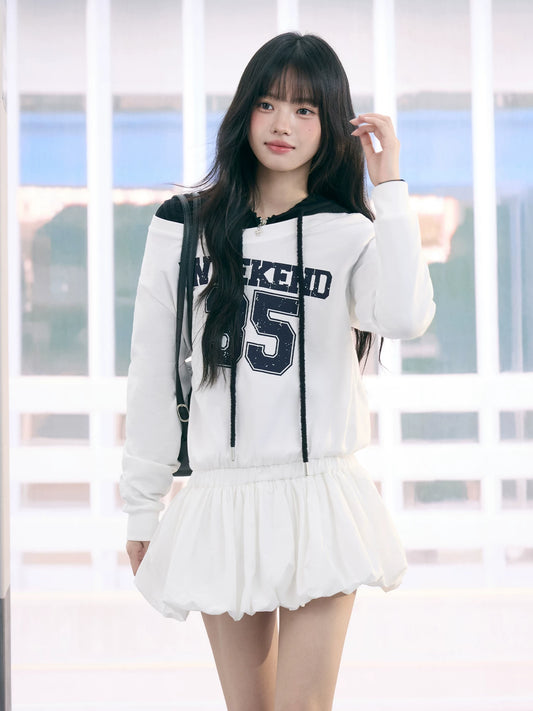 "Off-Duty Muse" White One-Shoulder Bubble Hem Dress