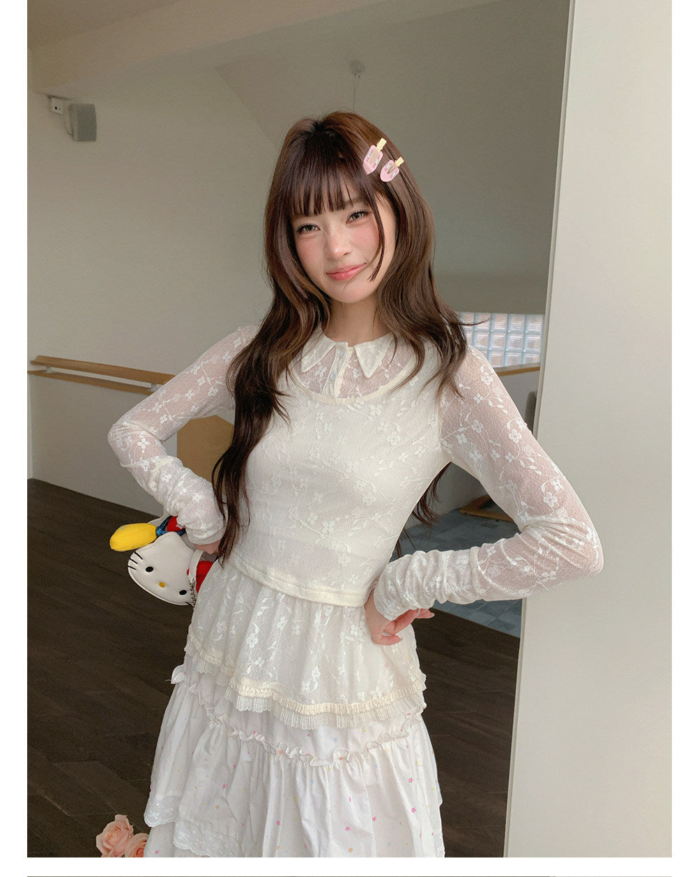 “Soft Veil Sonata” Apricot Layered Lace Mesh Top