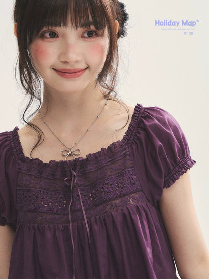 "Berry Breeze" Grape Purple Lace Square Neck Dress