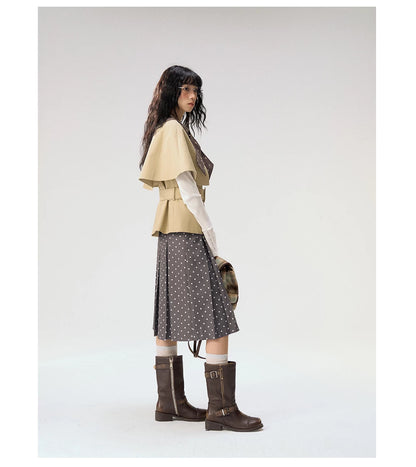 [CAN] "Afternoon Tea Break" Khaki Bow Cape Trench Coat Set