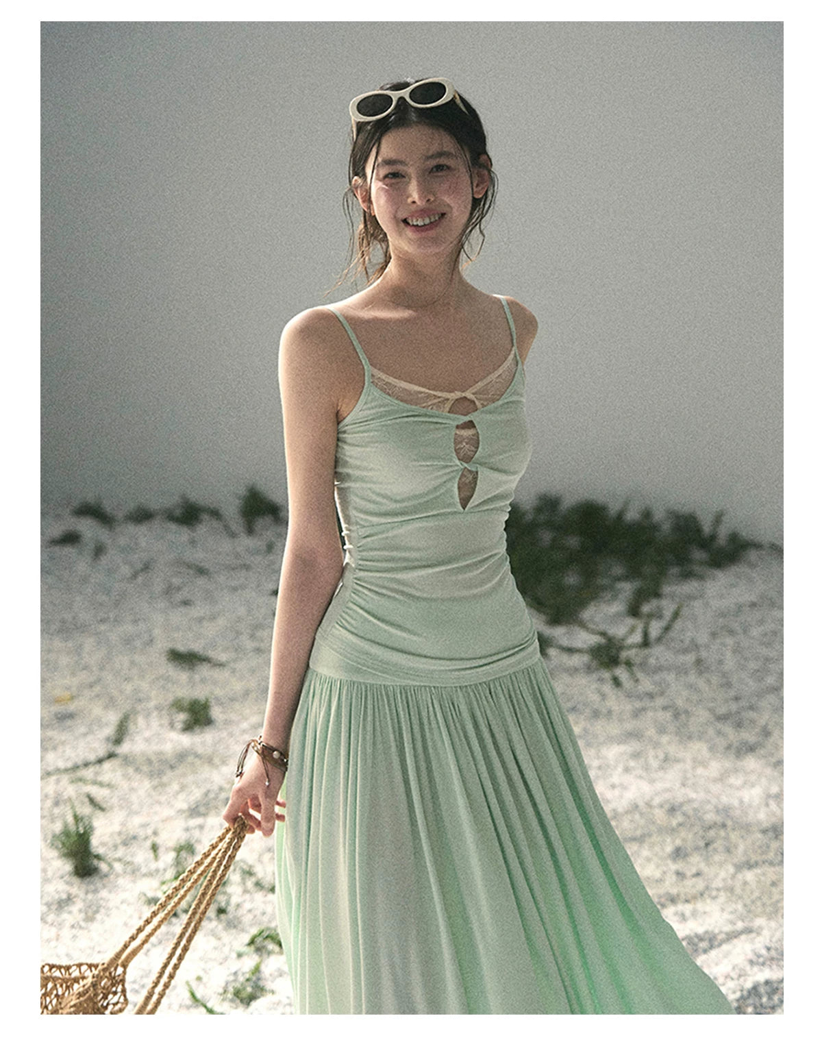 “Mint Afterglow” Jade Green Twist Cutout Top & Maxi Skirt