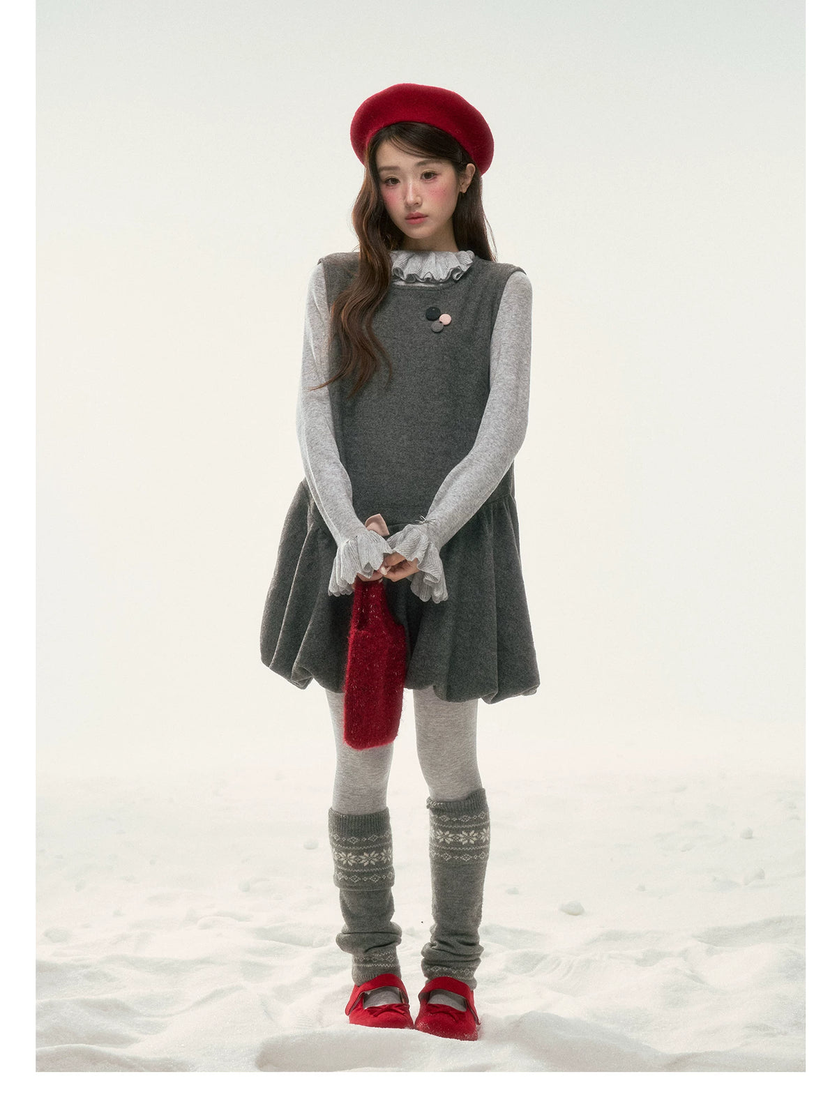 BIBIBENCY - Gray Blouson Cami Dress & Layering Top Set
