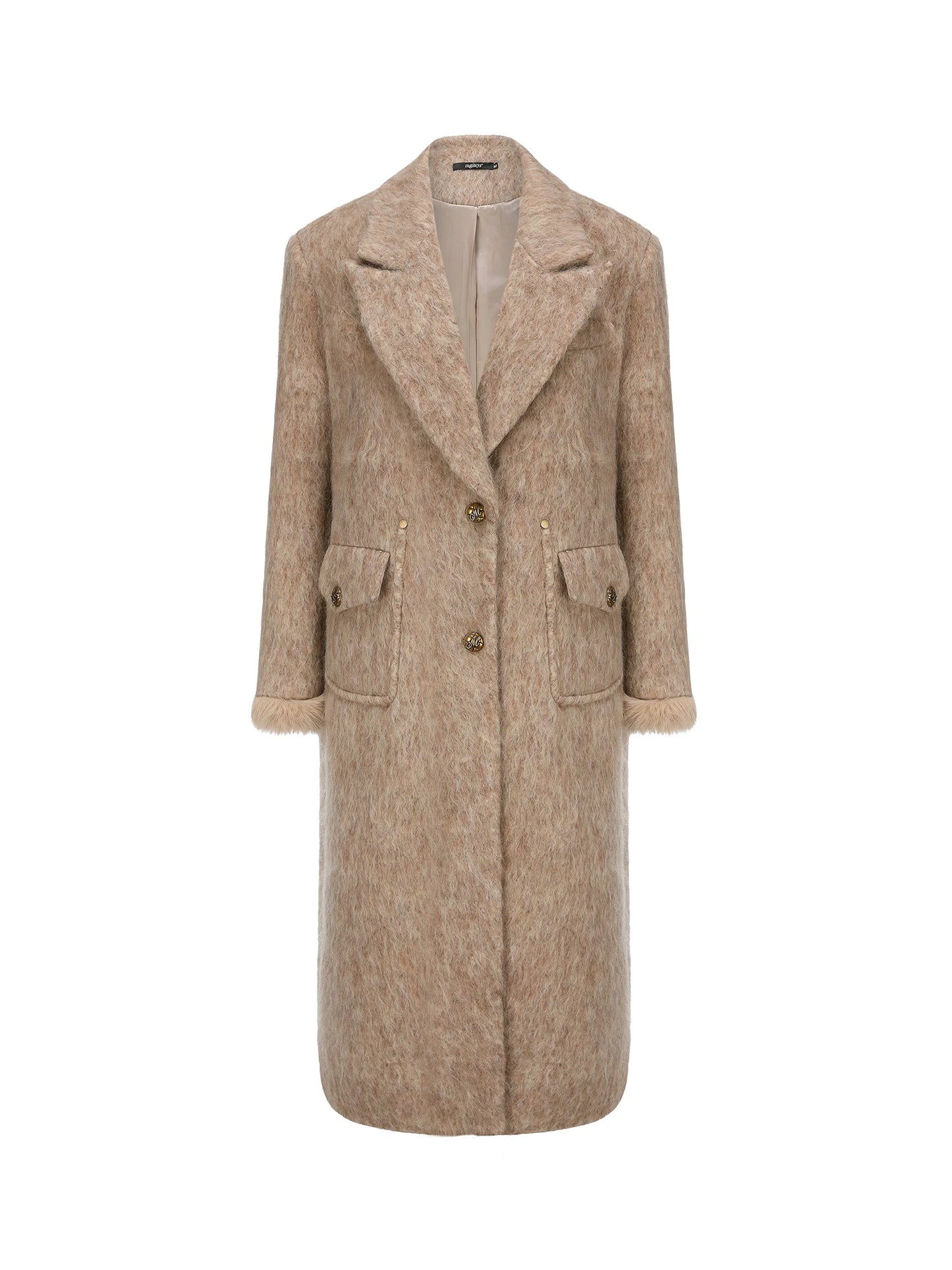 "Autumn in Sepia" Camel Detachable Faux Fur Wool Long Coat
