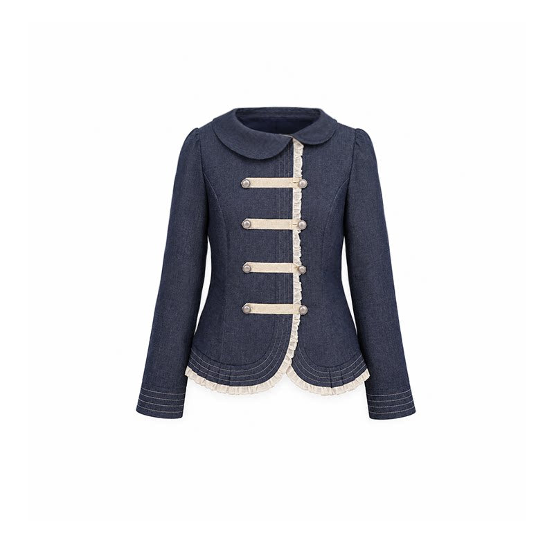 DAILY ARTIST - Deep Navy Doll-Collar Napoleon Denim Jacket