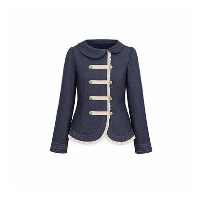 DAILY ARTIST - Deep Navy Doll-Collar Napoleon Denim Jacket