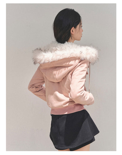 少也眼 “Snowvel Embrace” Hooded Sherpa Jacket - Cinnamon Pink 874351