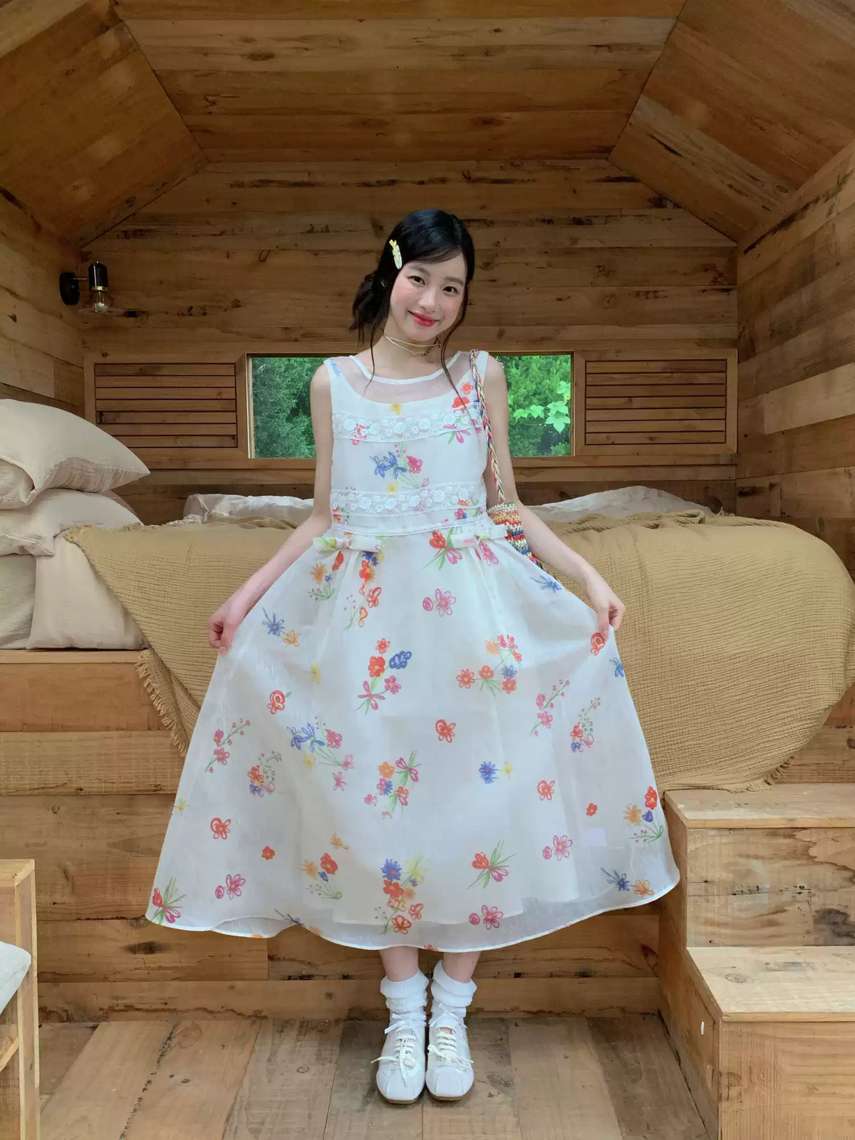 [RF] “Sunlit Wildflower Reverie” Ivory Floral Tulle Maxi Dress