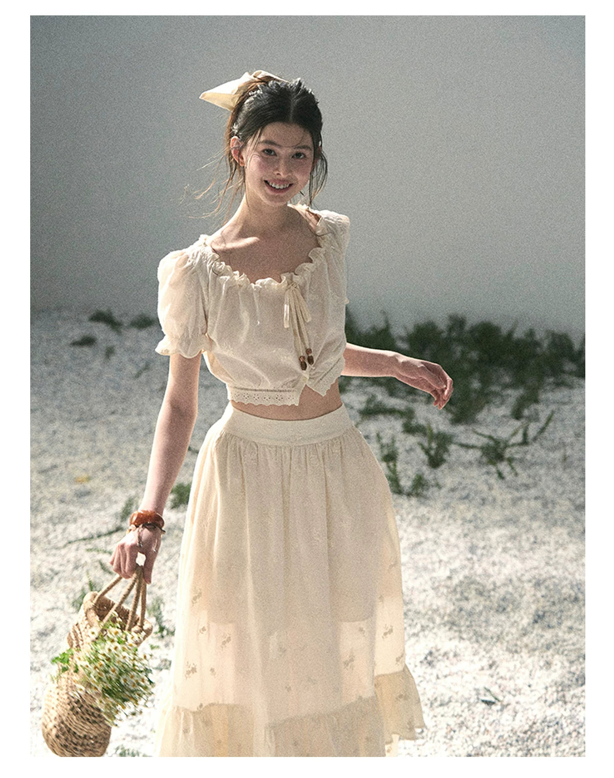 “Fallen Into the Garden” Dutch Cream Two-Piece Skirt Set 5635432