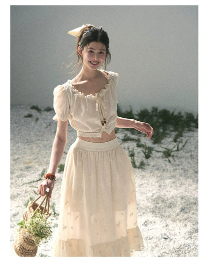 “Fallen Into the Garden” Dutch Cream Two-Piece Skirt Set 5635432