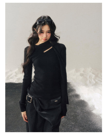 少也眼 "Dusk of Memory" Cropped Knit T-Shirt - Serene Black