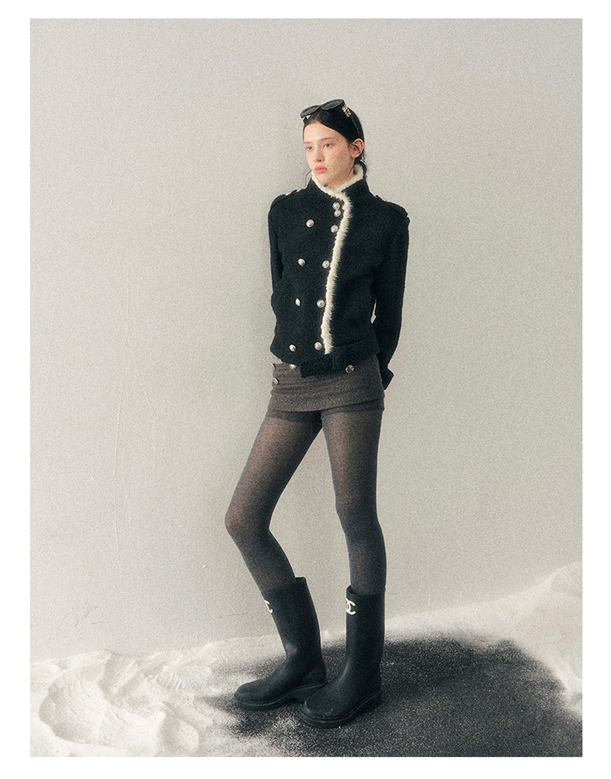 少也眼 "Whispers of a Winter Night" Black Quilted Tweed Jacket