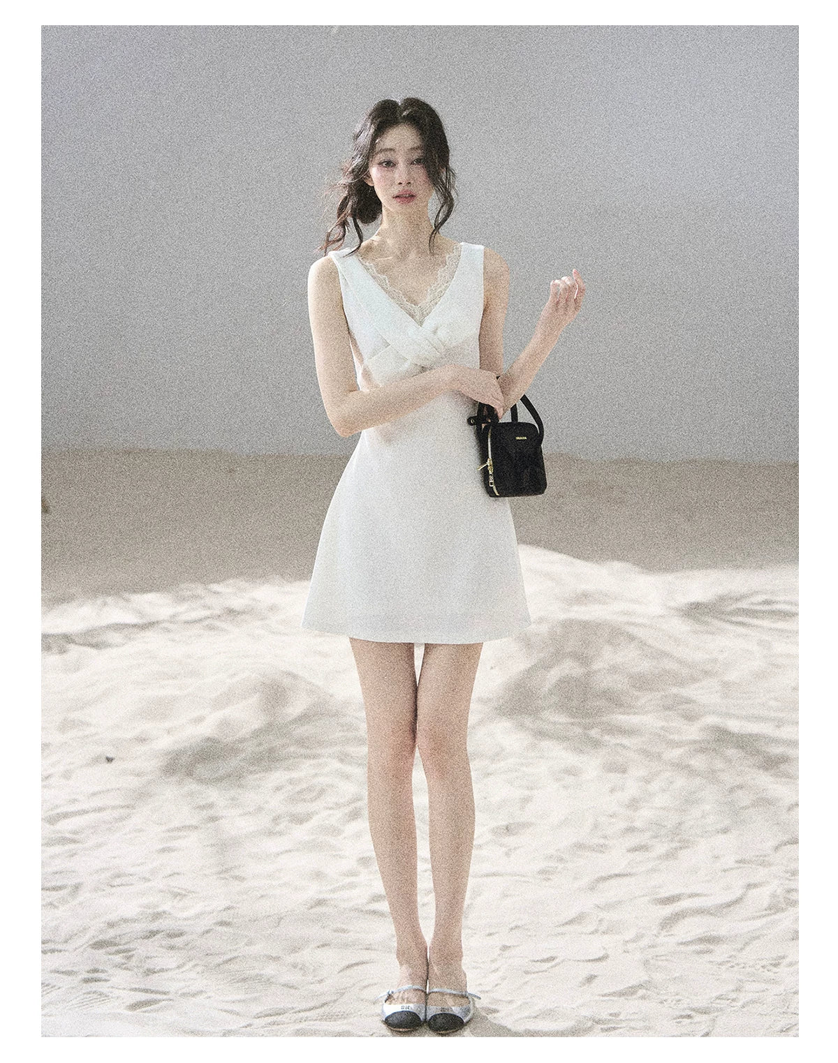"White Tea Under the Moonlight" White Lace V-Neck Bodycon Mini Dress