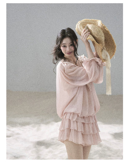 "Flowers on the Breeze" Blush Pink Top & Mini Skirt Two-Piece Set