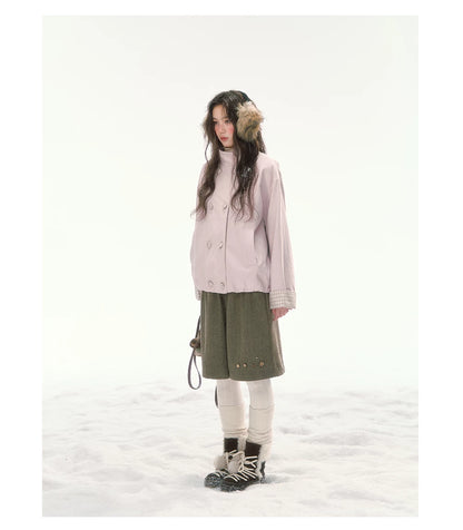 CANSTORE - "Peach Cloud" Pink Quilted Double-Breasted Jacket