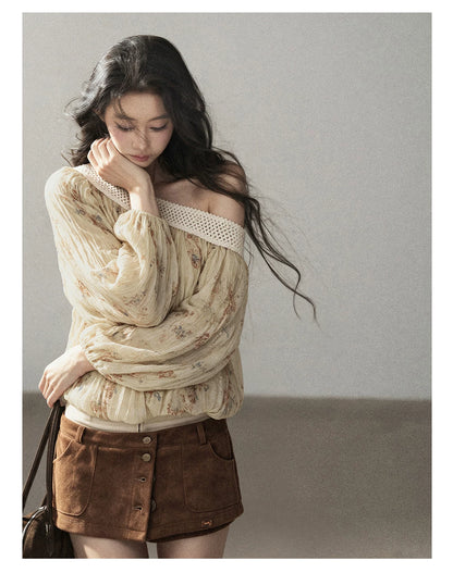 AOMALM - "Among the Oak Trees" Toasted Pecan Faux Suede Skort