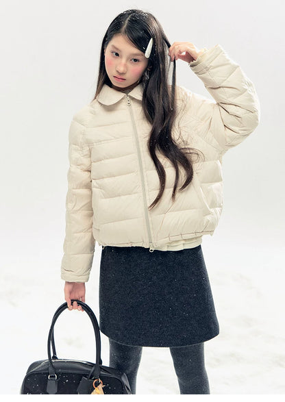 "Lily of the Valley Keepsake" Cropped Down Puffer Jacket (Pearl Beige/ Cloud Blue)