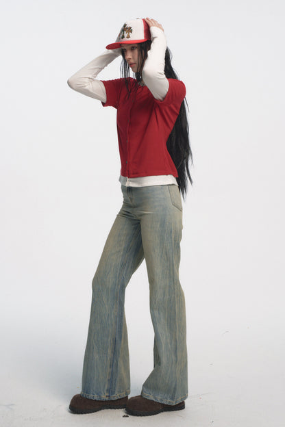 Muirgen - Christmas Contrast Faux Layer Stretch Top