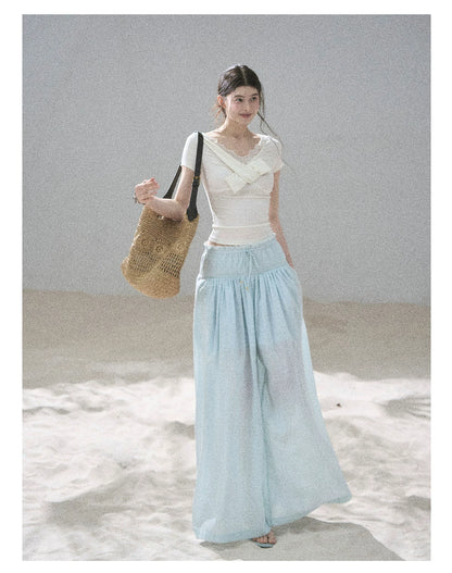 "White Tea Under the Moonlight" White Lace V-Neck Top