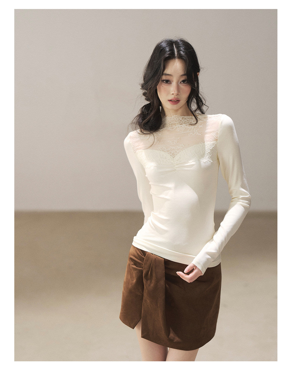 170726 "A Whisper Against the Skin" Cream Beige Lace Top