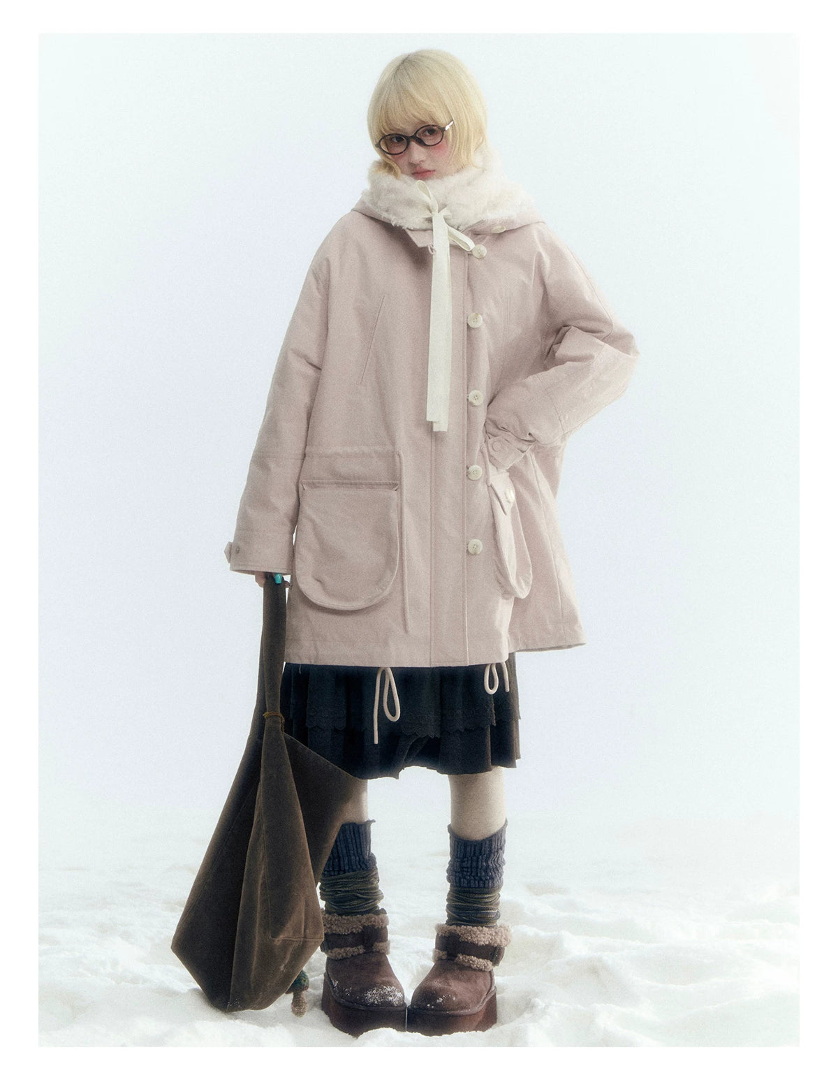Horridale - [FREE GIFT] Vintage Bow-Tie Faux Fur Collar Scarf (Cream White / Brown)
