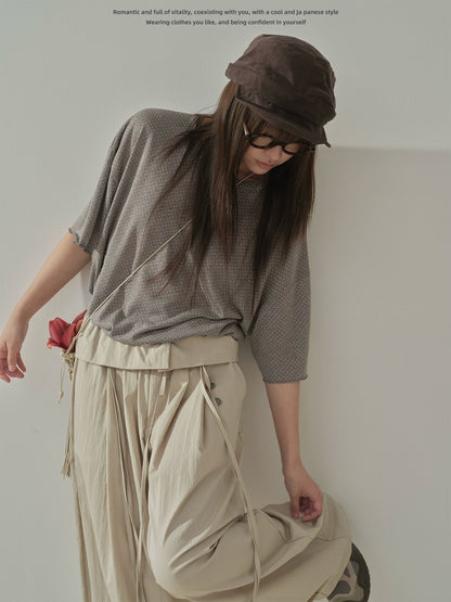 "Quiet Flow" Wide Leg Trousers (Khaki / Charcoal Gray)