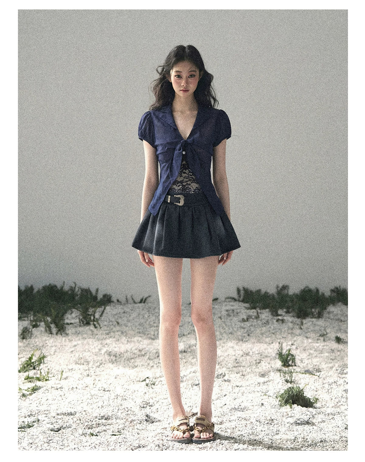"Shimmer Across the Sea" Denim Bubble Skort (Rock Black/ Vintage Blue)