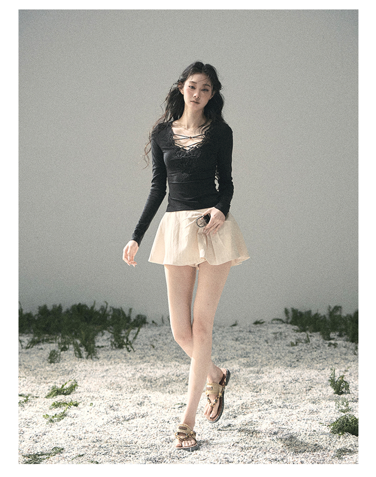 “Lace Summer Haven” Midnight Black Lace V-Neck Top